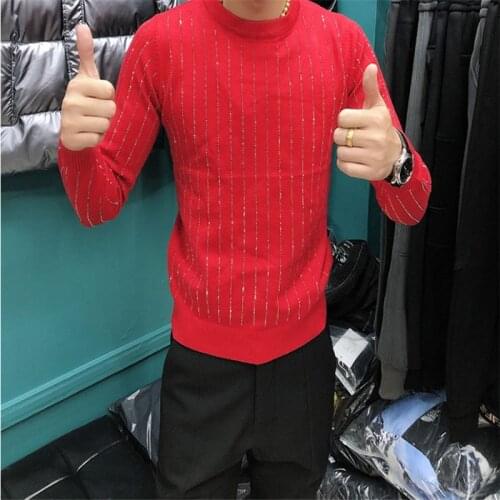 Top quality mens sweater round neck leisure solid diamond pullover
