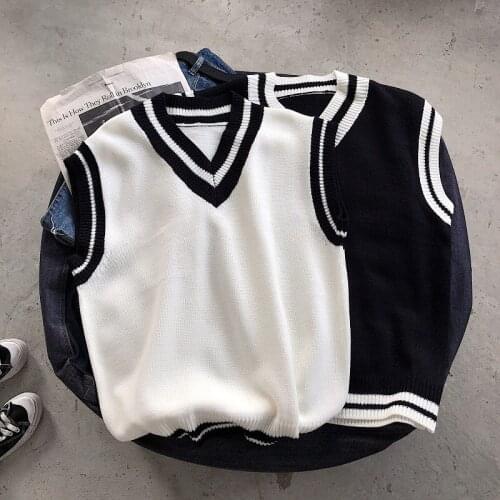 2021Autumn Vest Sweater Men Fashion Contrast Color Casual Knit Sweaters Vest Man Streetwear Loose Sleeveless Sweter Vest Clothes