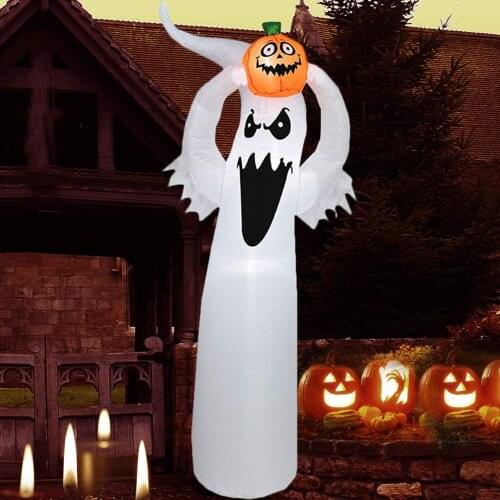 Inflatable White Ghost Spooky Lighted Doll with Lifting Pumpkin Halloween Holiday Props Lighted Balloon Pumpkin Ghost Air Ball