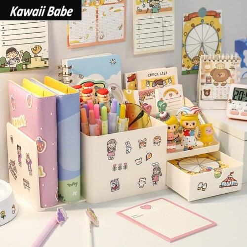 Desk Accessories Pen Holder Kawaii 2 In 1 Multifunctional Desktop Organizer Books Stand Holder Bookends School Stationery
