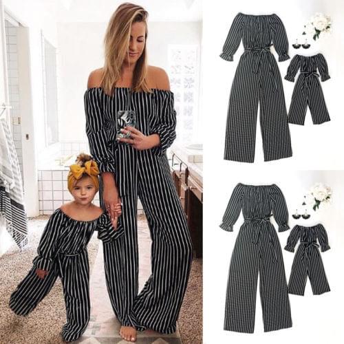 Mother and Daughter clothing Mommy and me Romper Women baby Girl Casual Jumpsuit Outfits Fashion Striped Family Matching Clothes