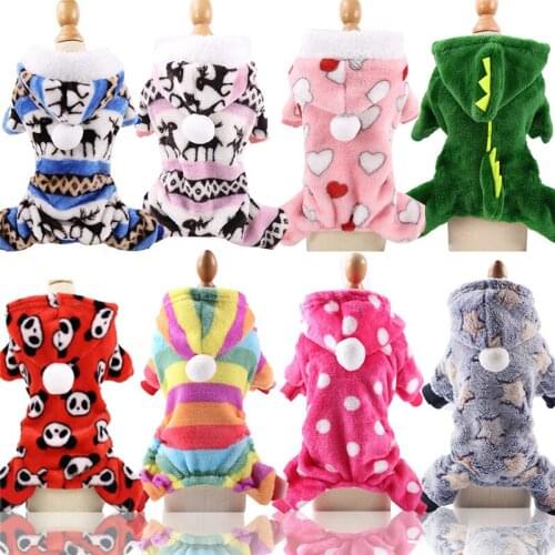 Print Dog Clothes Pajamas Fleece Jumpsuit Winter Dog Clothing Four Legs Warm Pet Clothing Outfit Small Dog Star Costume Apparel
