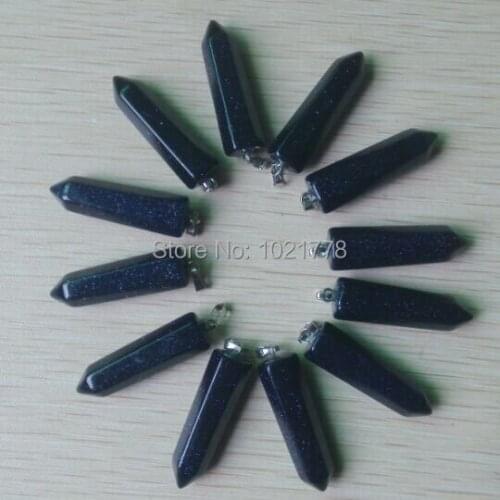 Wholesale 24Pcs/Lot Fahsion Hot Selling Natural blue sand stone pillar Pendants Charms for jewelry marking Free shipping