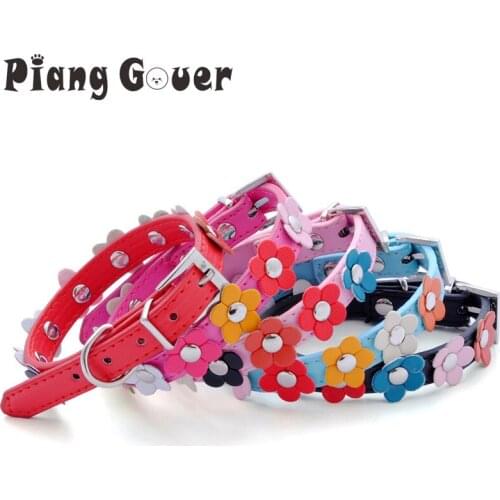PU Small Dog Collar Flower Teddy Dog Collars Flower Pet Collar For Cat Dogs Puppy Collars