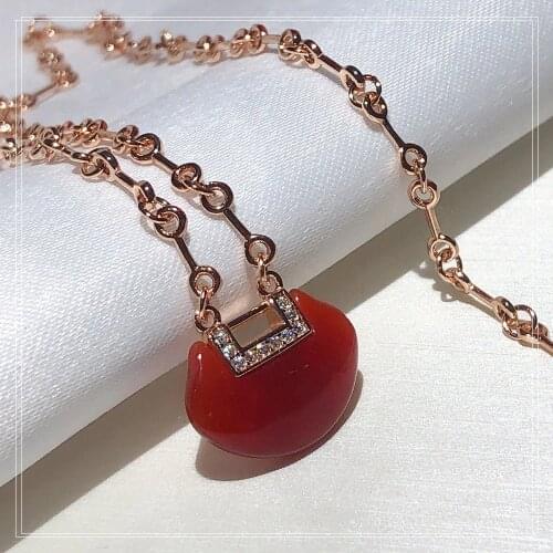 S925 Sterling Silver Red lock Necklace Red agate lady Necklace Simple small fresh and sweet Gift from best friend Free freight