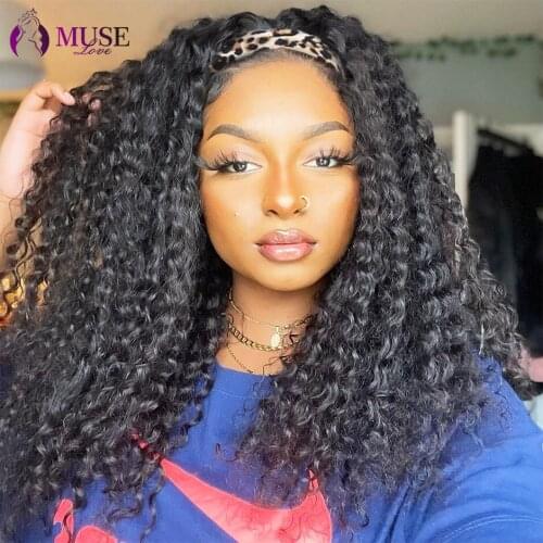 MUSE LOVE Kinky Curly Headband Wigs 180% Malaysia Curly Human Hair Wigs Headband Kinky Curly Human Hair Wigs For Black Women
