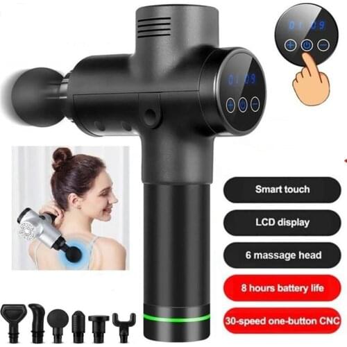 Electric Fascia Massage Gun Touch Screen + Six Massage Heads Low Noise High Frequency Massage Gun Tool