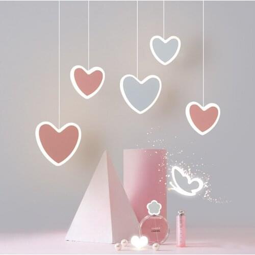 Nordic Simple LED Pendant Lamp Home White Pink Heart Acrylic Blossom Butterfly Decorate Hanging Light Children Toy Room Lighting