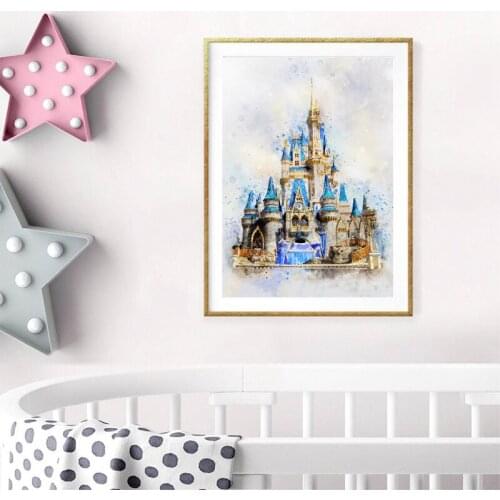 Poster Nordic HD Print Beautiful Watercolor Magic Castle Fairytale Princess Picture Canvas Painting Girl Kids Room Decoration