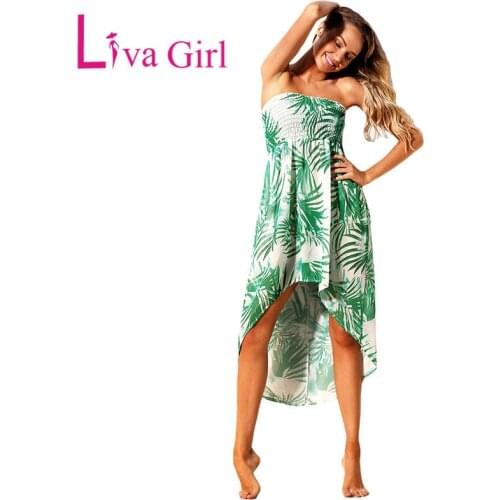 LIVA GIRL Bohemian Leaf Floral Print Chiffon Beach Dress Women Summer Sexy Off Shoulder Midi Dresses 2019 Beach Cover Up Vestido