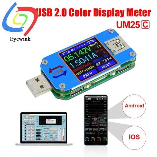 UM25 UM25C for APP USB 2.0 Type-C LCD Voltmeter ammeter voltage current meter battery charge cable resistance usb Tester