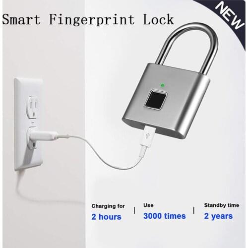 Fingerprint Lock USB Rechargeable Waterproof Smart Thumbprint Padlock Anti-theft Electric Mini Lock For Luggage Case
