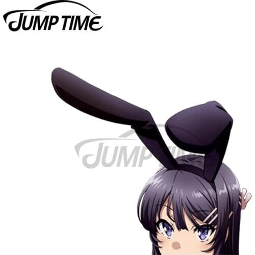 Jump Time 13 x6.3cm For Mai Sakurajima Peeker Car Stickers Vinyl Material Anime Decal Graphics Waterproof Windshield Trunk Decor