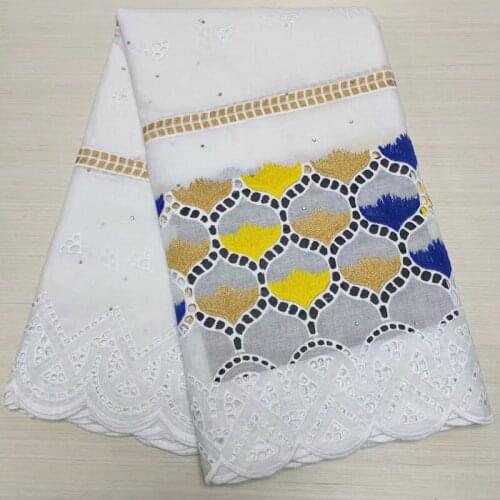 High Quality African Nigerian Tulle Lace Fabric 100% Wedding Party Gown Dress Embroidered Swiss Cotton Fabric Damask 2.5Yards