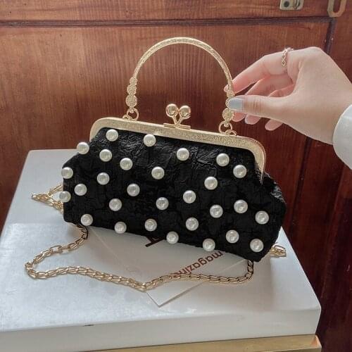 Female Pearl Handbag Evening Wedding Clutch Handbag Pearl Bag Dress Dinner Bag Small Purse Bridesmaid Handbag White Black Bolsas