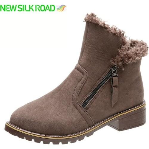 Retro Sherpa New Arrivals Women Boots Camel Chunky Short Shoes Classic Zip Ankle Boots Suede Warm Fur Plush Ladies Snow Booties