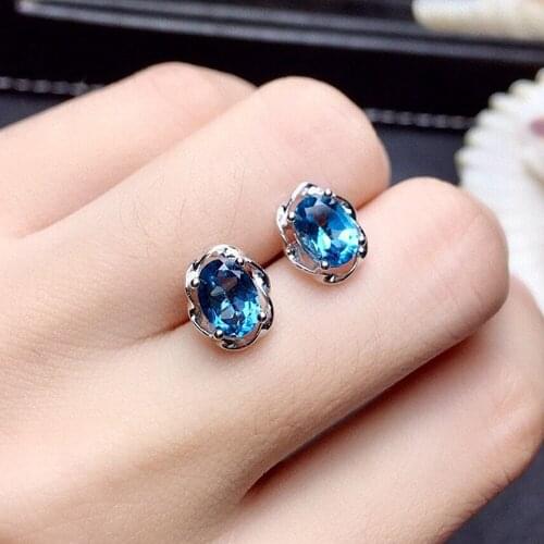 Concise Little Blue Crystal Sapphire Gemstones Diamonds Stud Earrings for Women White Gold Silver Color Jewelry Accessories New