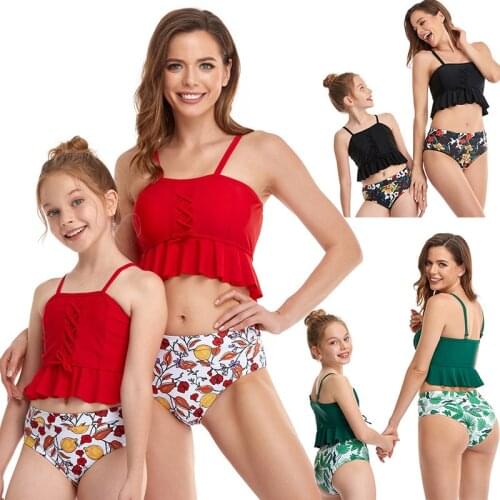 Ruffle Swimsuit Women High Waist Tankini 2021 Push Up Swimwear Family Mother Girl Bikini Sexy Brazilian Bathing Suit Beachwear