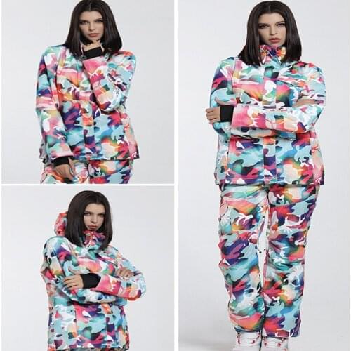 Gsou Snow -30 Degree Women Ski Suit Winter Outdoor Warm Snowboard Suits Windproof Waterproof Female Ski Jackets Breathable Pants