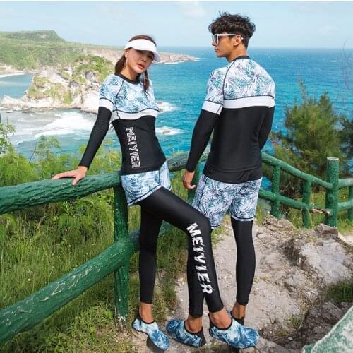Women 4 Pcs Long Sleeve Under Water Beach Swimsuit Rash Guard Men 3 Pcs Outdoor Sport Surfing Suit Patchwork Diving Bathing Suit