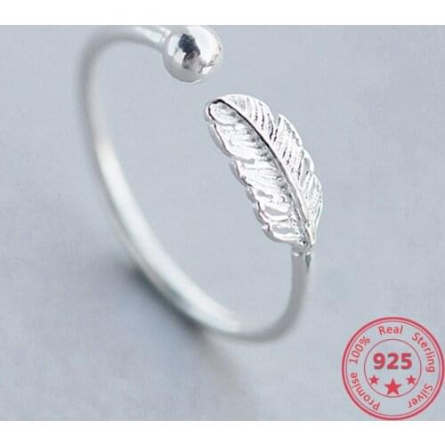 Feather Personality Adjustable Ring Charm 925 Sterling Silver Cute Fine Jewelry Elegant Birthday Party Gifts For Women