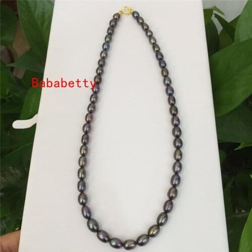 New Natural Real Freshwater Pearl Black 6-7MM 925 Sterling Silver Clasp AAA gift women necklace