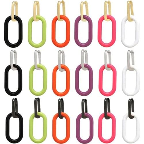 1 Piece Oval Geometric Dangle Hoop Earrings Women Earring Neon Green Bright Fluorescent Jewelry Gold Silver Color Aretes Hoops