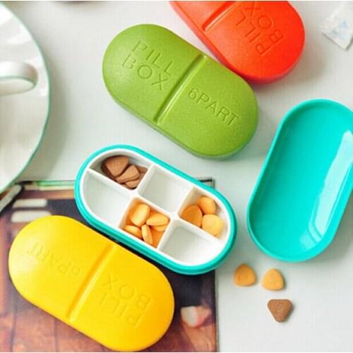 1pc Cute Mini 6 lots Portable Medical Pill Box Drug Medicine Case Organizer plastic case