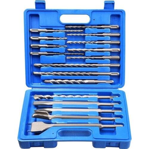 17pcs Electric Hammer Drill Bit Set Sds chisel Plastic Box Shank Impact Rotary Concrete Masonry Drilling Grooving New