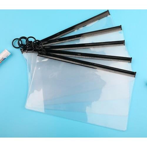 200Pcs/Lot Cosmetic Stationery Storage Pen Bag Ring Frosted Transparent PVC Zipper Bag Wholesale