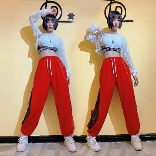 2020 Jazz Dance Performance Clothes Female Tops Sweatpants Hip Hop Dance Costumes Street Dance Rave Wear Stage Outfits DN7091