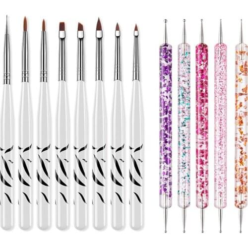 5/6/8/10/13Pcs Rhinestone Crystal 2 Way Nail Brush Painting Acrylic UV Gel Polish Nail Art Dotting Pen Design Manicure Tools Kit