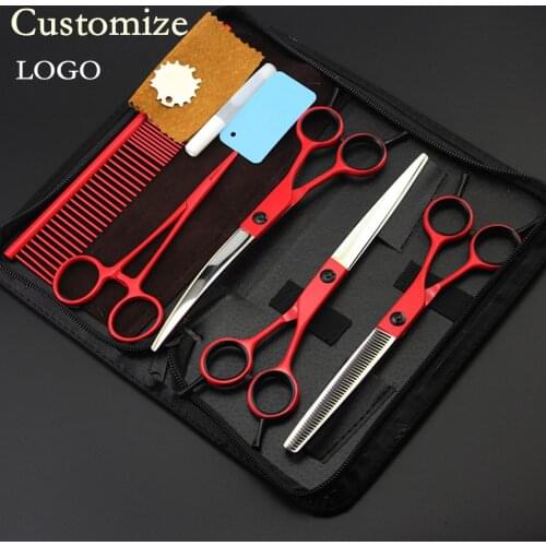 Customize LOGO 5 kit Upscale japan Pet 7 inch shears dog grooming hair scissors thinning cutting barber hairdressing scissors