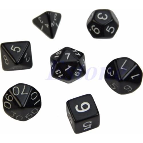 7 Pcs Black Sided Die D4 D6 D8 D10 D12 D20 Dice Game 8 Colors
