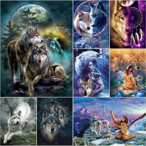 DIY 5D Diamond Paintings Animals Wolf Cross Stitch Kits Full Drill Mosaic Hand Embroidery Art Picture Rhinestone Home Decor Gift