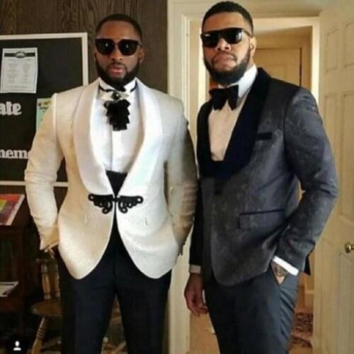 2020 White Black Fashion Mens Suits for Wedding 3 Pieces Wedding Suits Groom Tuxedos for Men Groomsmen Suit Jacket+Pants+Vest