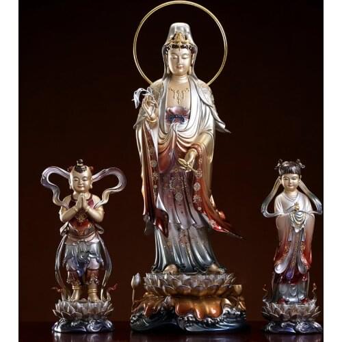 Huge A set high grade Buddha statue Asia Home store company FAMILY bless safe Guan yin TONG ZI Buddha bronze Sculpture statue