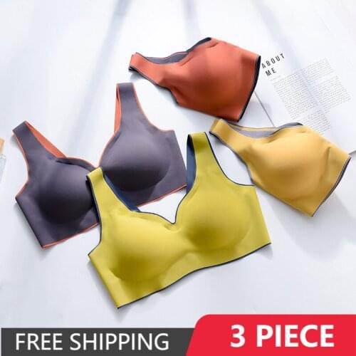 3 Pcs Latex Seamless Bra Push Up Bralette Underwear Bras For Women Cooling Gathers Shock-proof Female Intimate Comfortable Bra