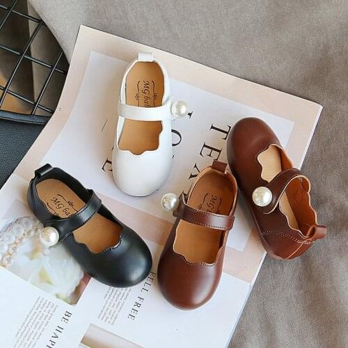 Childrens Flats For Toddlers Girls Fashion Princess Sweet Pearls Decoration Kids Mary Janes Soft Dress Shoes For Wedding Party