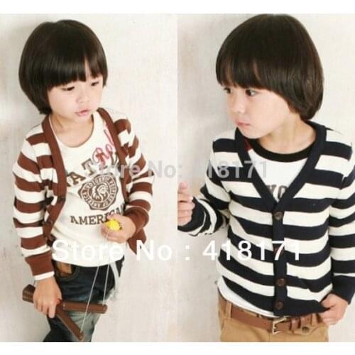 New wholesale children cardigan autumn boys long sleeve wear kids stripe coat/outwear elbow patch boys clothes free shipping