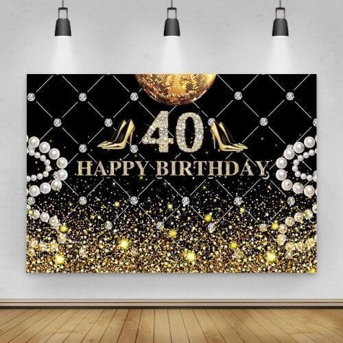 Adults Birthday Party Backdrop 40 Years Old Woman Man 40th Birthday Photography Studio Background Black Golden Wall Decorations