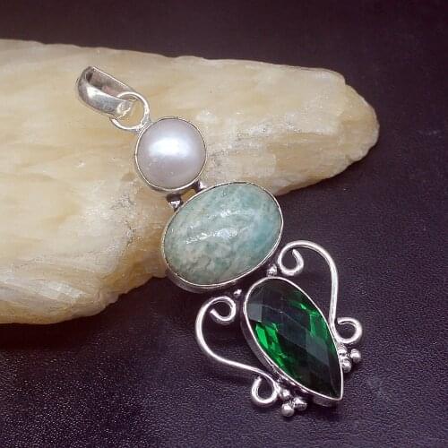 Gemstonefactory Jewelry Big Promotion 925 Silver Natural Green Obsidian Topaz Pearl Women Ladies Gifts Necklace Pendant 0902