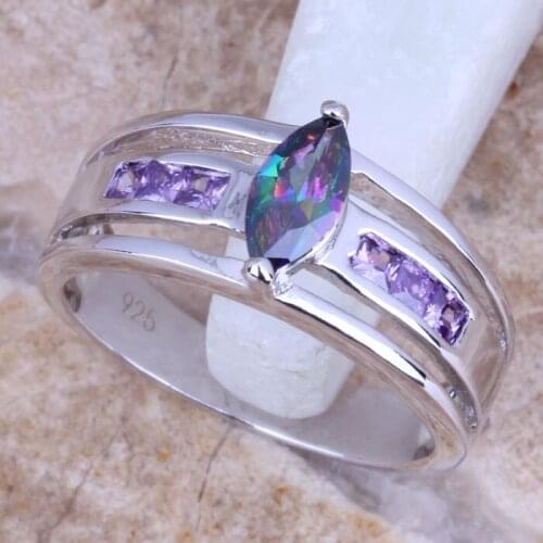 Graceful Rainbow Cubic Zirconia Silver Plated Womens Ring Size 6 / 7 / 8 / 9 E816