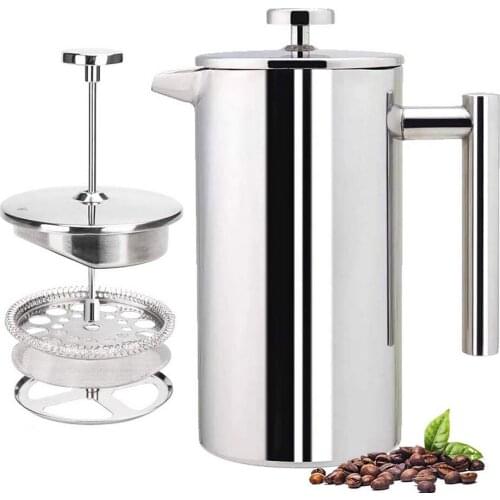 350ml/800ml/1000ml Coffee Maker Stainless Steel French Press Double Wall Coffee Press with 2 Level Filtration #W0