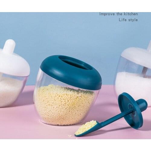 Salt Spice Pepper Sugar Bottle Lid Seal Seasoning Box Spoon Jar Kitchen Cruet with Cover and Spoon Kitchen Utensils Supplies U2