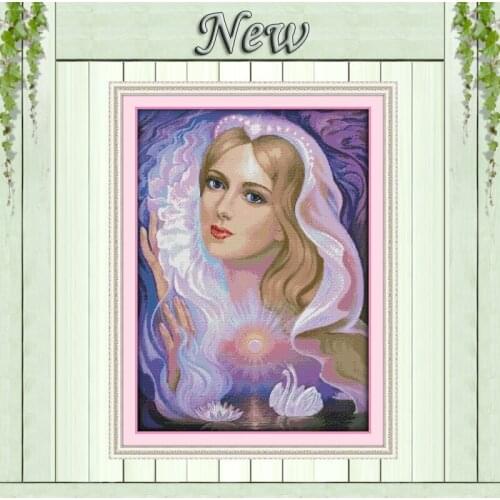Swan lake fairy beautiful girl painting counted print on canvas DIY 14CT 11CT DMC Cross Stitch kits Needlework Sets Embroidery