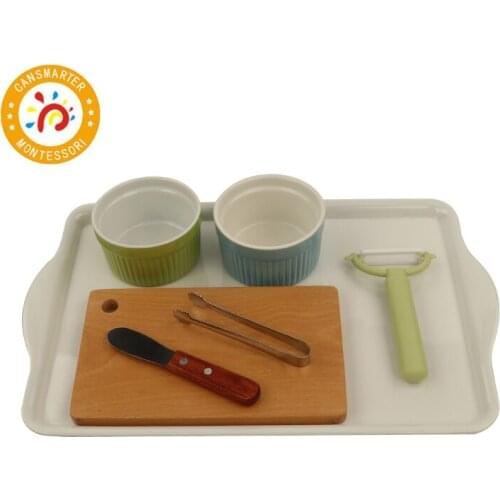 Montessori Material Cut Fruit and Vegetable Daily Life Children Toy Knife Peeling Ceramic Bowl Teaching Aids Tray
