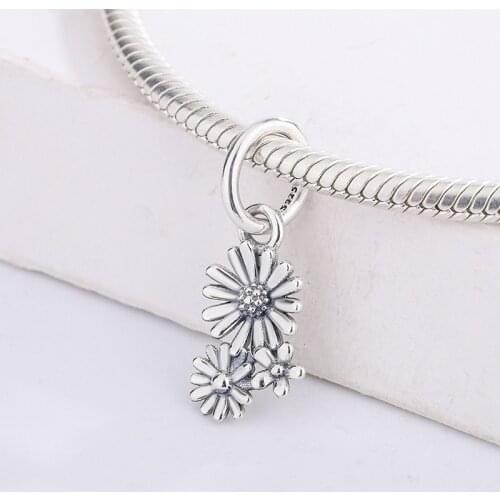 Fashion 925 Sterling Silver Different-Sized Daisies Bouquet Pendant Charm Bracelet DIY Jewelry Making For Pandora
