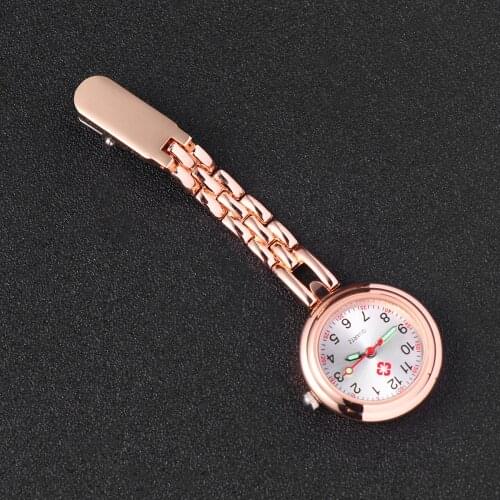 Fashion Pocket Watch Creative Nurse Watch Stylish Quartz Watch Simple Clip Buckle Hanging Watch (Rose Gold)