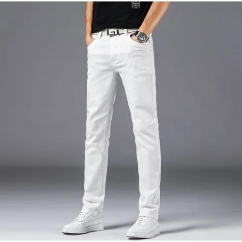 2021 Jeans Men Biker White Jean Streetwear Masculina Skinny Slim Fit Exhaust Pants Denim Overalls Man Pants Luxury